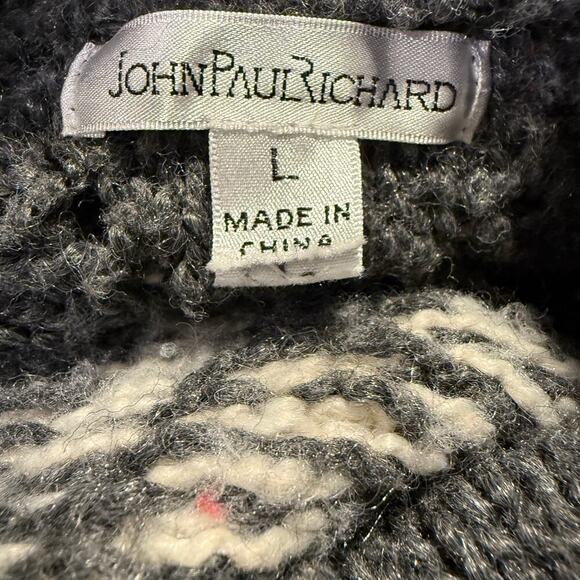 John Paul Richard Women Sweater Gray White Fair Isle Knit Roll Neck Pullover L - Picture 4 of 7
